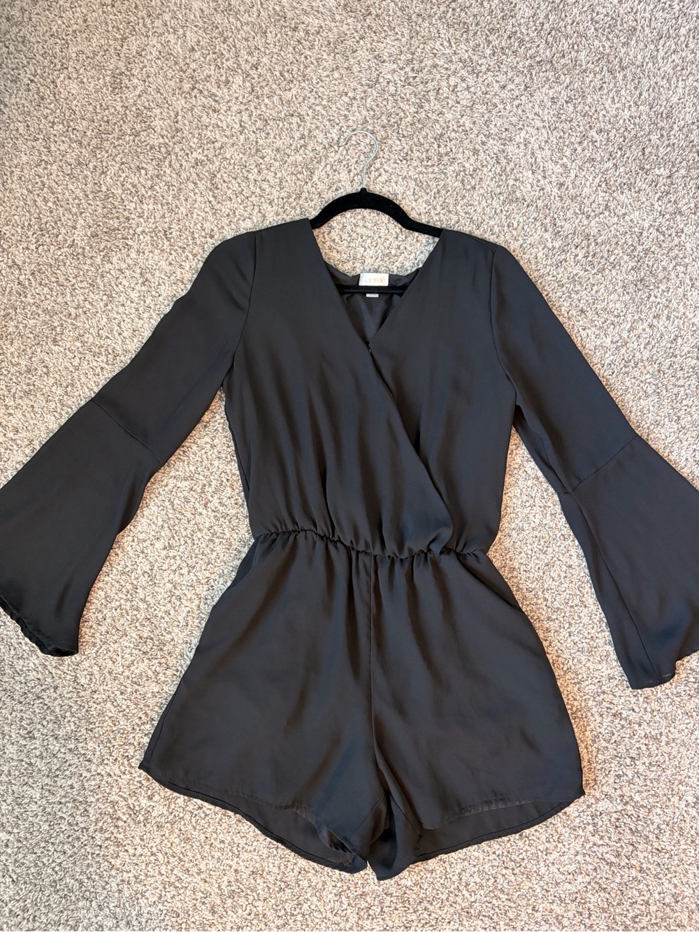 Decree Black Long-Sleeve Surplice Romper